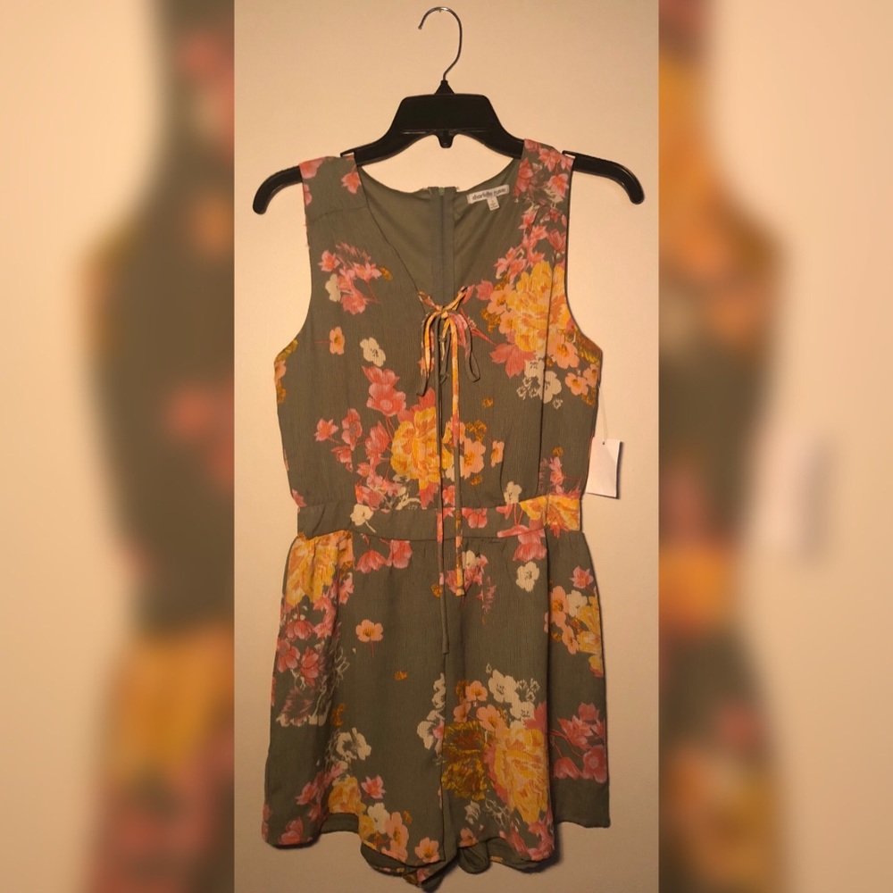 NWT Olive Green, Floral Charlotte Russe Romper